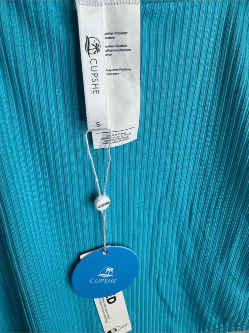 Cupshe S Turquoise Ribbed One-Piece Swimsuit - Picture 3 of 4